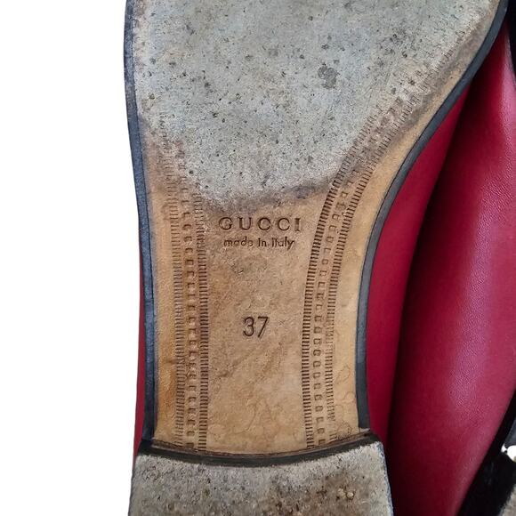 Gucci Jordaan Horsebit Flat Slip On Loafer Red Leather Gold Buckle Size 37 US 7 - Picture 10 of 11